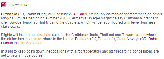 Lufthansa lançait ce projet il y a 18 mois. - Source : ch-aviation.com -
