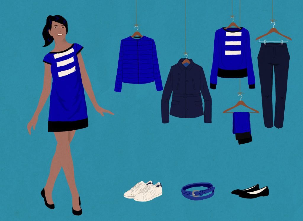 habits, chaussures, robe, dessin humoristique, Bleu électrique, mode, Stylisme, illustration