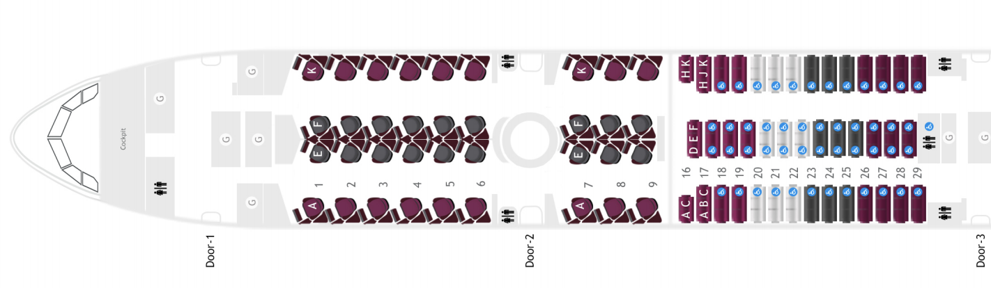 Qatar airways схема салона самолета