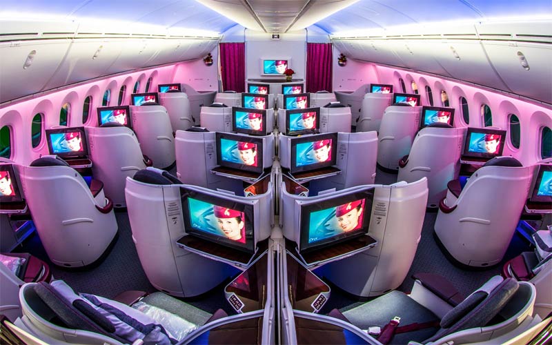Cabine d’avion, intérieur, violet, airbus