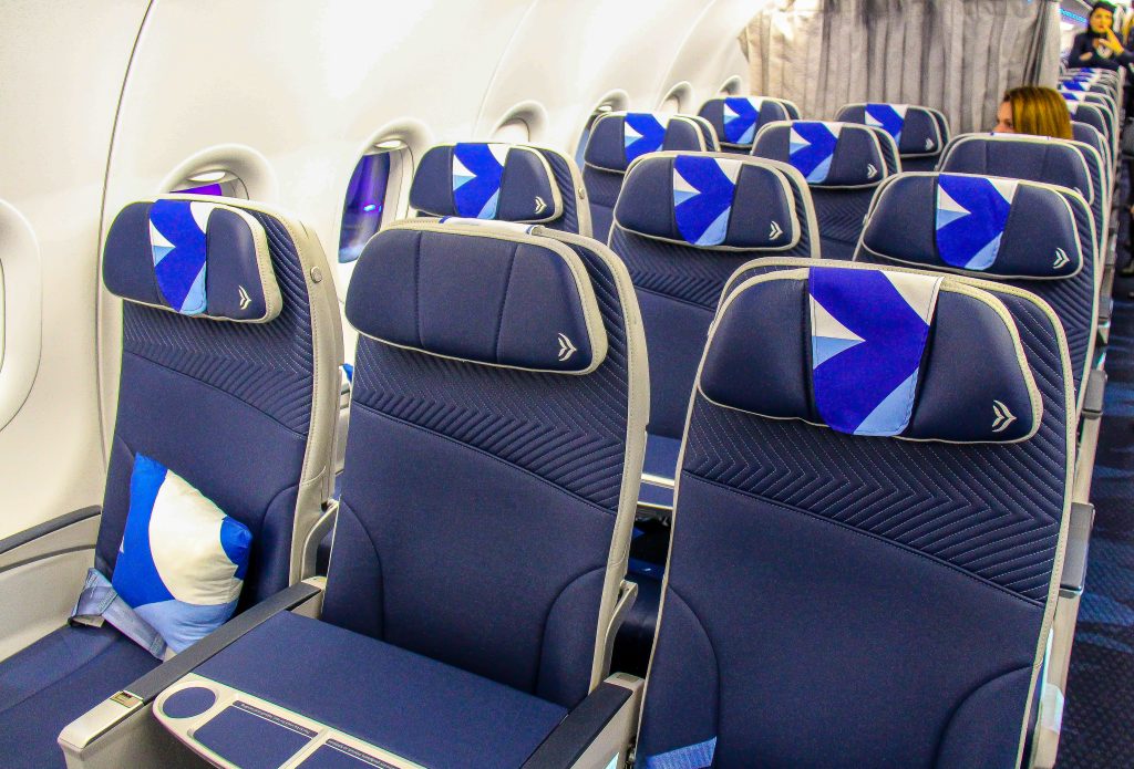Cabine d’avion, avion, bleu, intérieur, chaise, aviation