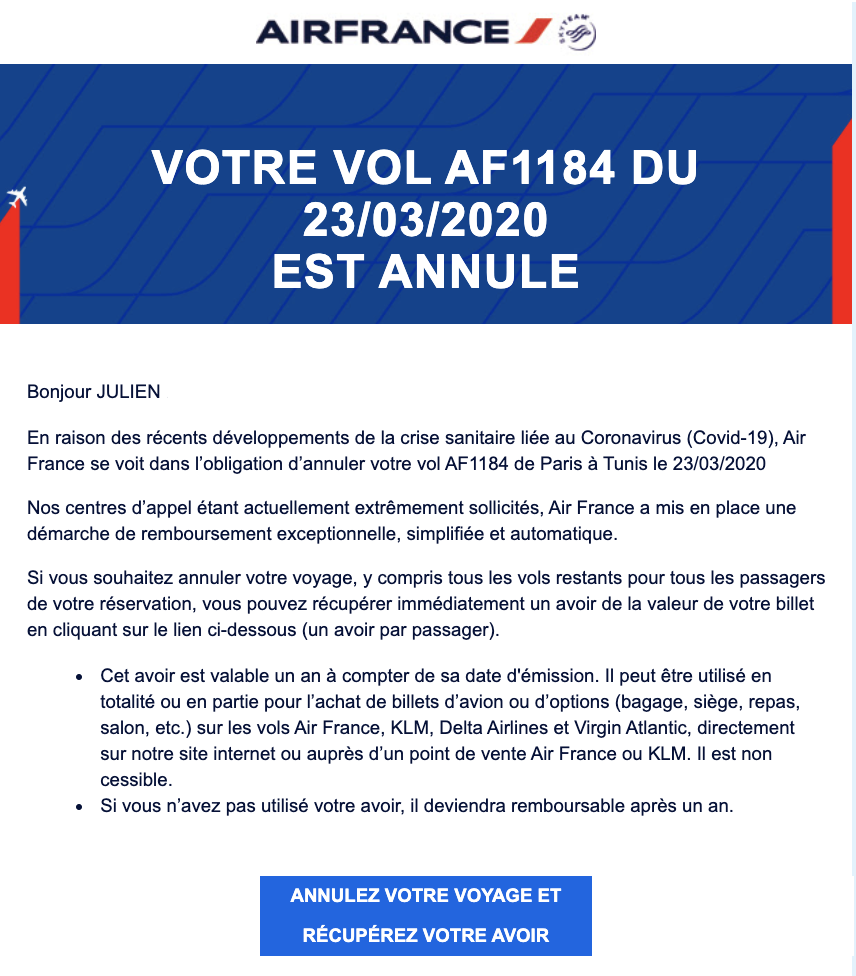 Est-ce que Air France rembourse les billets ?