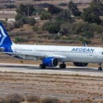 Santorini,,Greece,-,August,4,,2021:,Aegean,Airlines,Airbus,A321neo